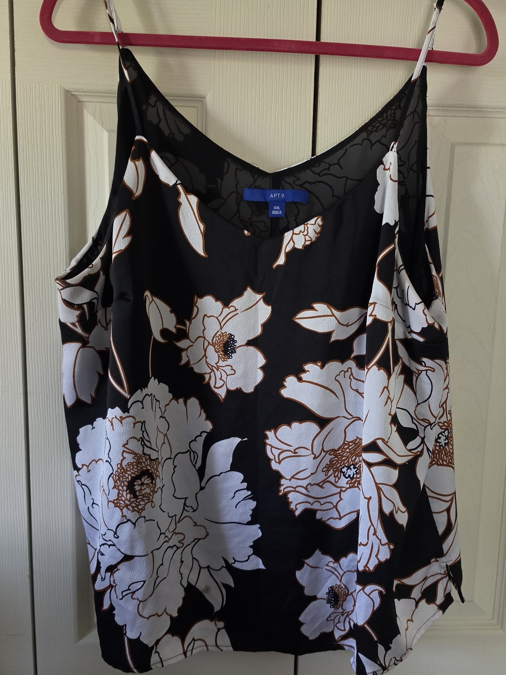 Apt. 9 Black Floral Cami Tank with White & Brown Bloom Print